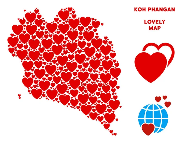 Vektör romantik Koh Samui Tayland Adası harita kolaj kalplerin