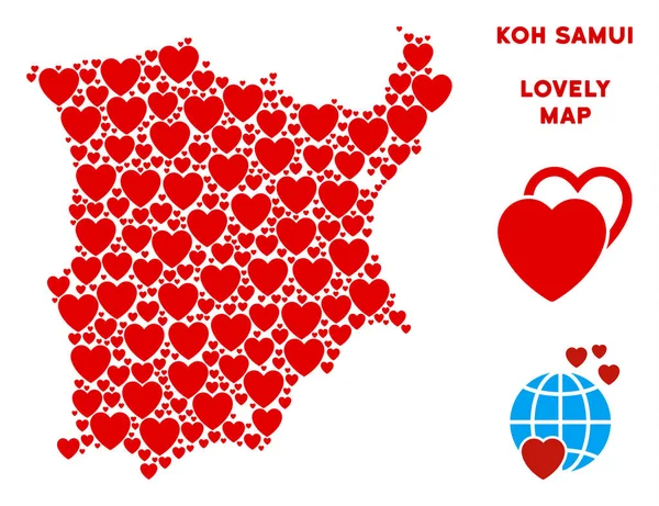Vektör Sevgililer Koh Samui Haritası mozaik kalplerin