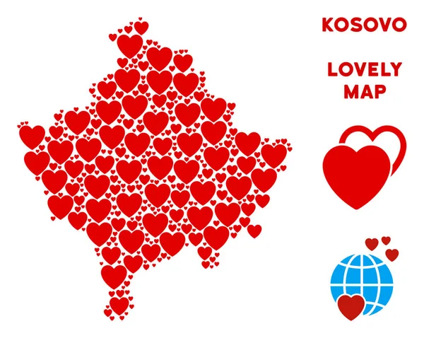 Vektör Sevgililer Kosova harita kolaj kalplerin