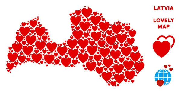 Vektör güzel Letonya harita kolaj kalplerin