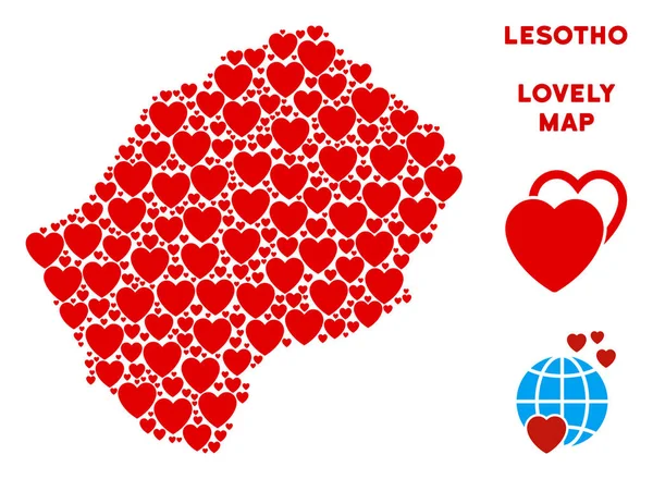 Vektör Sevgililer Lesoto Haritası mozaik kalplerin