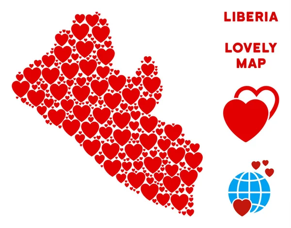 Vektör romantik Liberya Haritası mozaik kalplerin