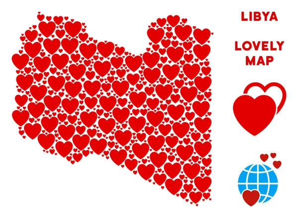 Vektör Sevgililer Libya harita kolaj kalplerin