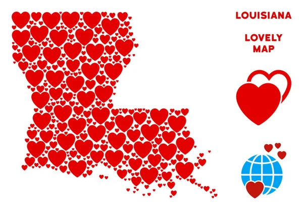 Vektör romantik Louisiana Devlet harita kompozisyon kalplerin