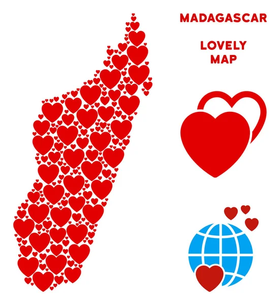 Vektör romantik Madagaskar Adası harita kolaj kalplerin