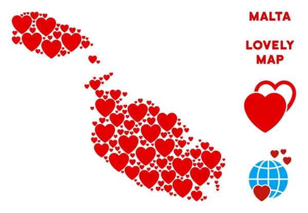 Vector Romantic Malta Island Map Composition of Hearts — Stock Vector