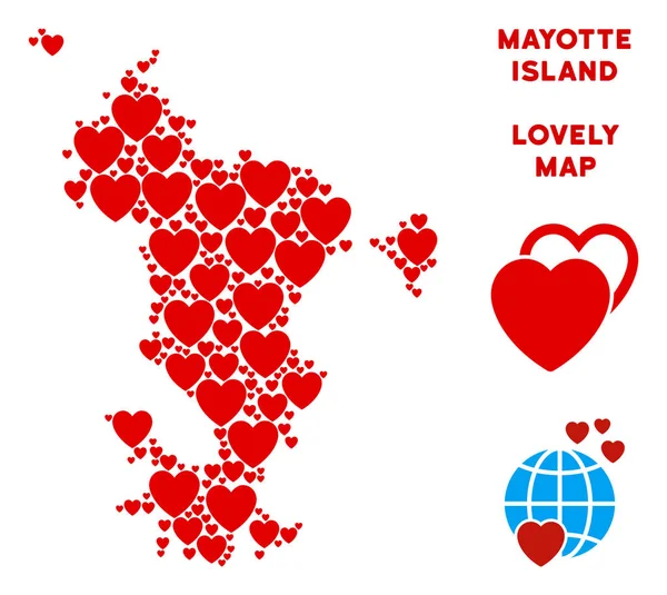 Vektör güzel Mayotte Adası harita mozaik kalplerin