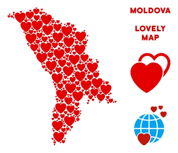 Vektör güzel Moldova harita mozaik kalplerin
