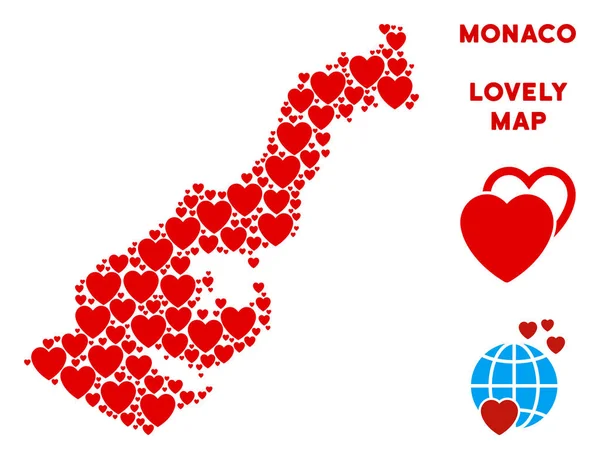 Vektör Sevgililer Monaco harita kompozisyon kalplerin