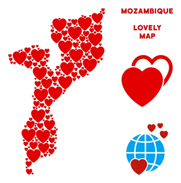 Vektör Sevgililer Mozambik Haritası kompozisyon kalplerin