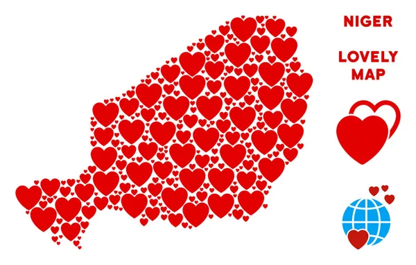 Vektör Sevgililer Nijer harita kolaj kalplerin