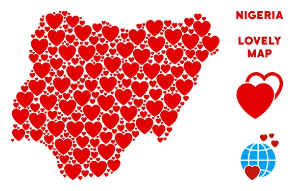 Vektör aşk Nijerya harita kolaj kalplerin