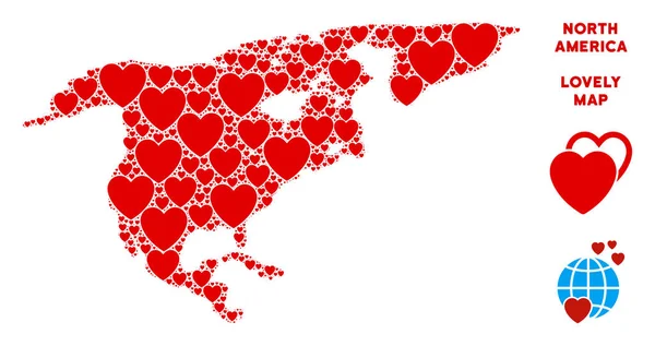 Vektör güzel Kuzey Amerika harita kolaj kalplerin