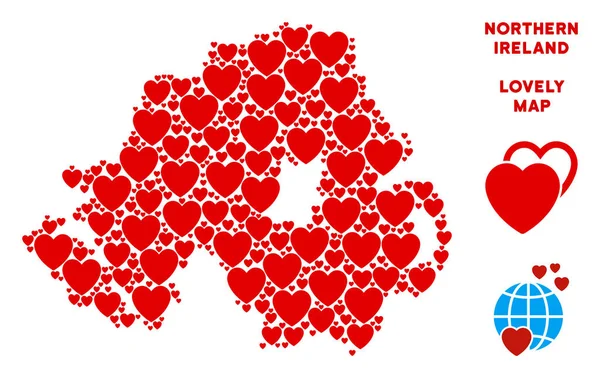 Vektör aşk Kuzey İrlanda harita mozaik kalplerin