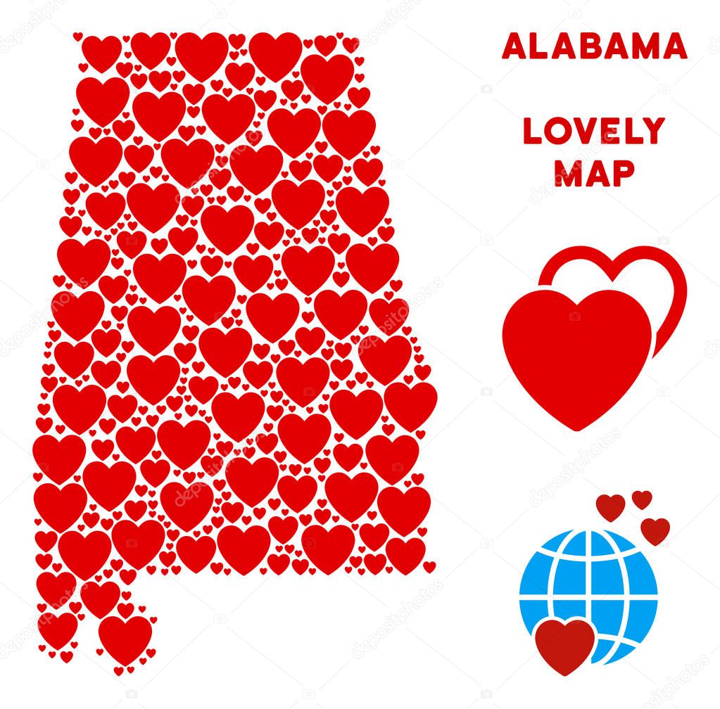 Vector Love Alabama State Map Mosaic of Hearts