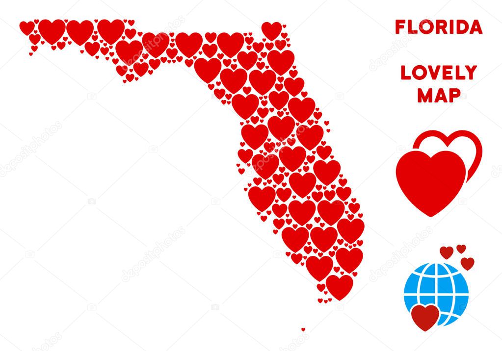 Vector Lovely Florida Map Collage of Hearts