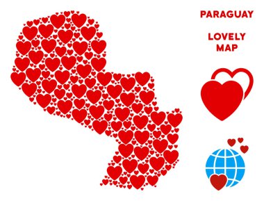 Vektör aşk Paraguay harita kolaj kalplerin