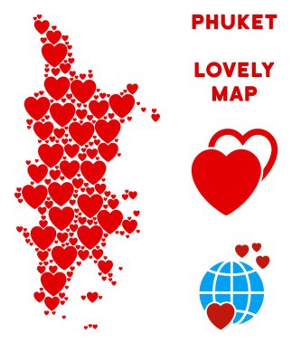 Vektör Sevgililer Phuket harita kompozisyon kalplerin