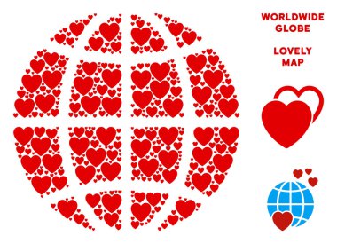 Vektör Sevgililer gezegen dünya kompozisyon kalplerin