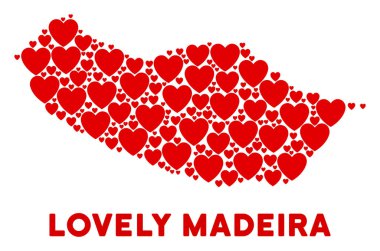 Vektör Sevgililer Portekiz Madeira Adası harita mozaik kalplerin