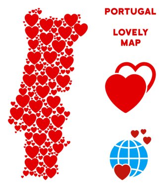 Vektör romantik Portekiz harita kolaj kalplerin