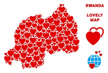 Vektör Sevgililer Ruanda harita mozaik kalplerin