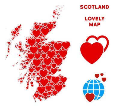 Vektör güzel İskoçya harita mozaik kalplerin