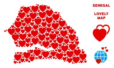 Vektör romantik Senegal harita kolaj kalplerin