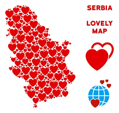 Vektör aşk Sırbistan harita kompozisyon kalplerin