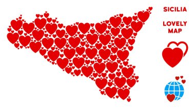 Vektör güzel Sicilia harita kompozisyon kalplerin