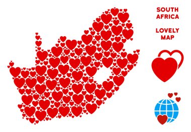 Vektör güzel Güney Afrika Cumhuriyeti harita kompozisyon kalplerin