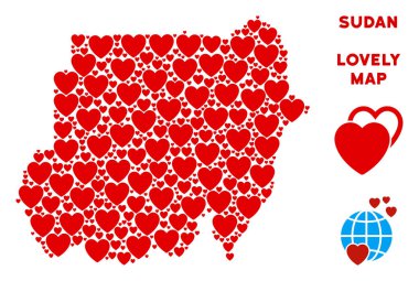 Vektör güzel Sudan harita kolaj kalplerin