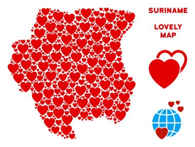Vektör güzel Surinam Haritası kompozisyon kalplerin