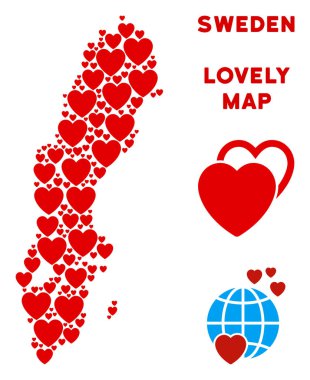 Vektör Sevgililer İsveç harita mozaik kalplerin
