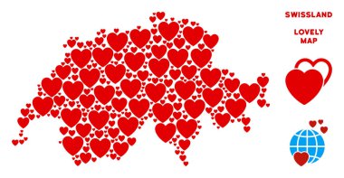 Vektör güzel Swissland harita kompozisyon kalplerin