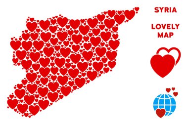 Vektör romantik Suriye harita kompozisyon kalplerin
