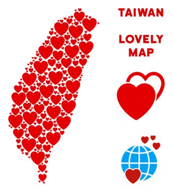 Vektör aşk Tayvan Adası harita mozaik kalplerin