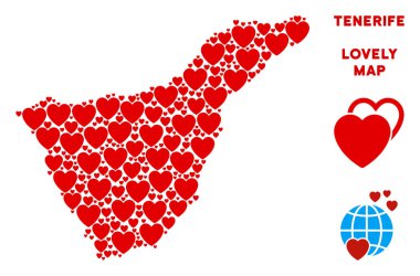 Vektör güzel Tenerife İspanya ada harita kompozisyon kalplerin