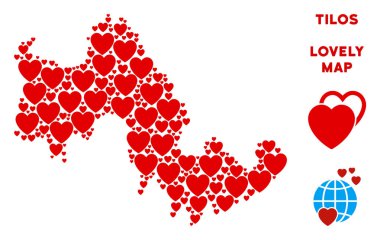 Vektör Sevgililer Tilos Yunan Adası harita kompozisyon kalplerin