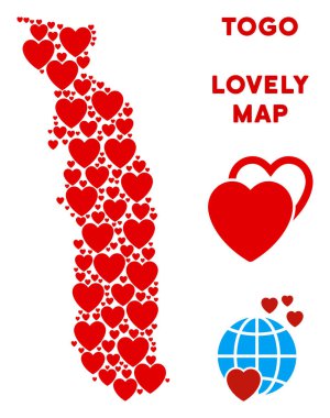 Vektör romantik Togo harita kolaj kalplerin