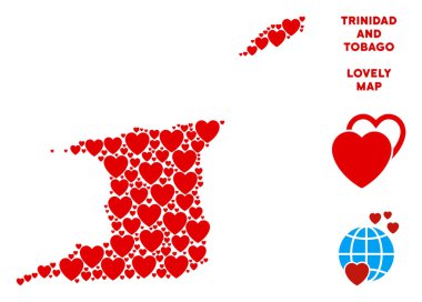 Vektör Sevgililer Trinidad ve Tobago harita mozaik kalplerin