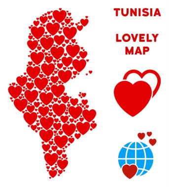 Vektör aşk Tunus harita kolaj kalplerin