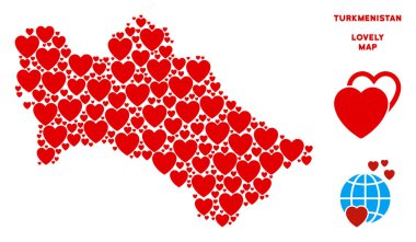 Vektör aşk Türkmenistan harita kompozisyon kalplerin