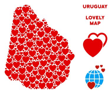 Vektör Sevgililer Uruguay harita kolaj kalplerin