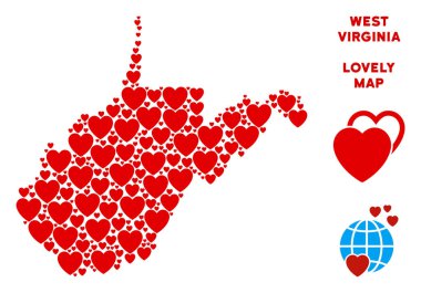 Vektör romantik West Virginia devlet harita mozaik kalplerin