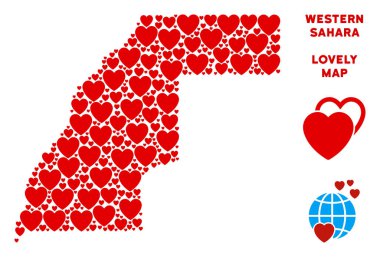 Vektör aşk Batı Sahra harita mozaik kalplerin