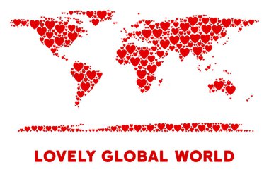 Vektör Sevgililer dünya kıta harita kolaj kalplerin