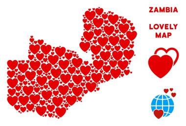 Vektör Sevgililer Zambiya harita mozaik kalplerin