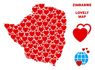 Vektör güzel Zimbabve harita kolaj kalplerin