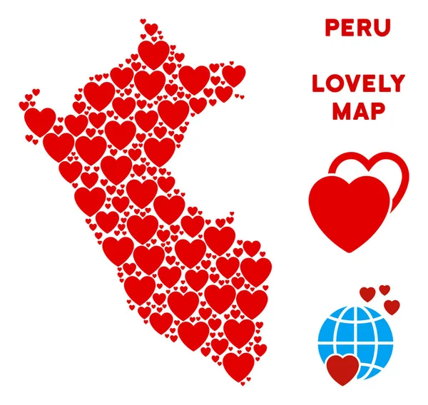 Vektör romantik Peru harita kolaj kalplerin